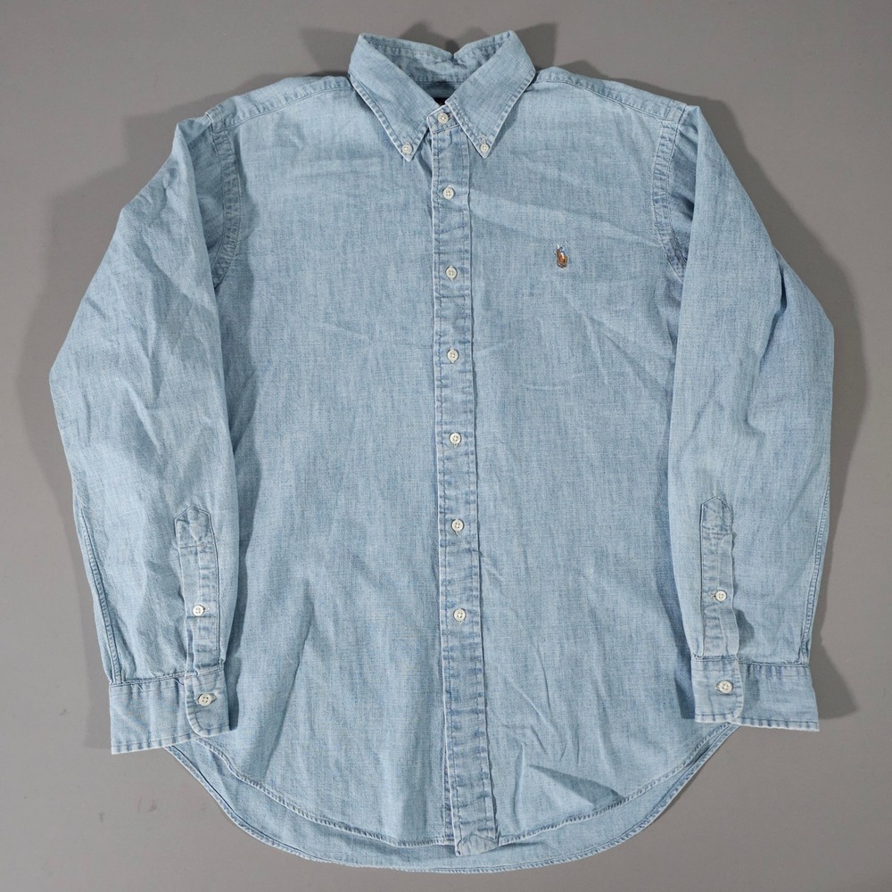 Ralph Lauren Button Down Shirt Mens Large Blue Denim Classic Fit Long Sleeve
